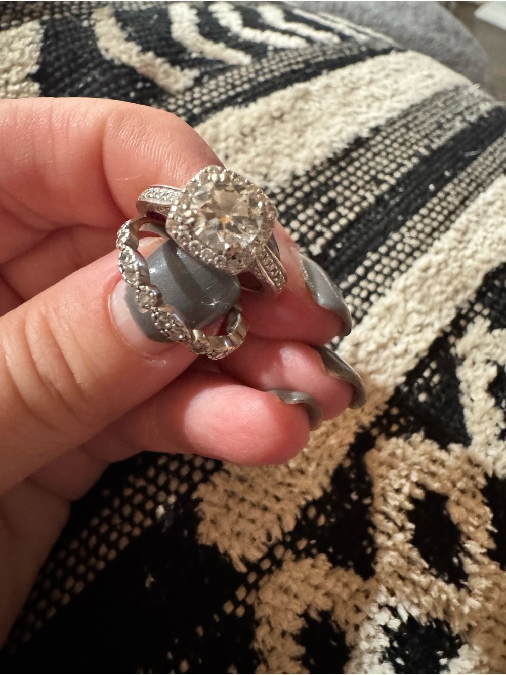 Silver-Tone Halo Engagement Ring Set with Clear Stones - Elegant Bridal Jewelry